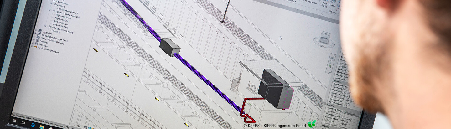 3D-Modell der Fischaufstiegsanlage Kochendorf mit eingezeichneten Leitungen und Schaltschränken